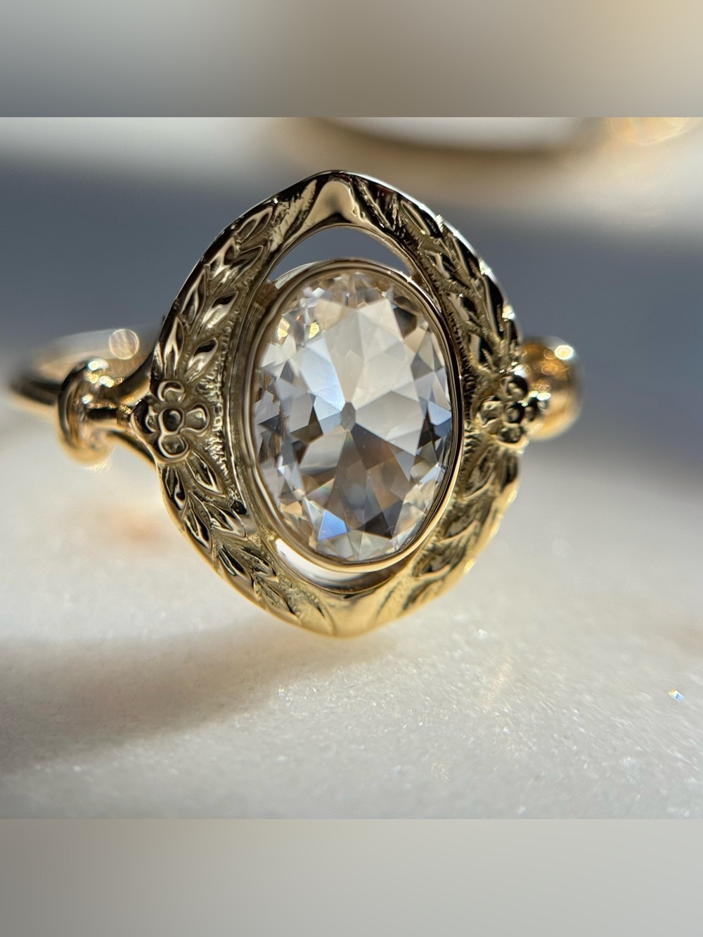 18k Yellow Gold Antique French Garland Natural Certified Diamond Engagement Ring